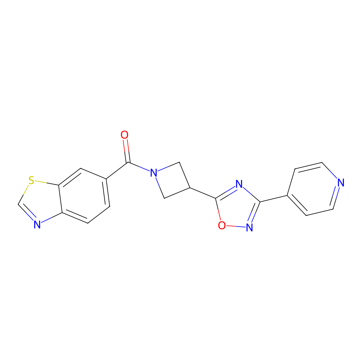 Benzo[d]thiazol-6-yl(3-(3-(pyridin-4-yl)-1,2,4-oxadiazol-5-yl)azetidin-1-yl)methanone molecular structure, CAS 1251550-74-9