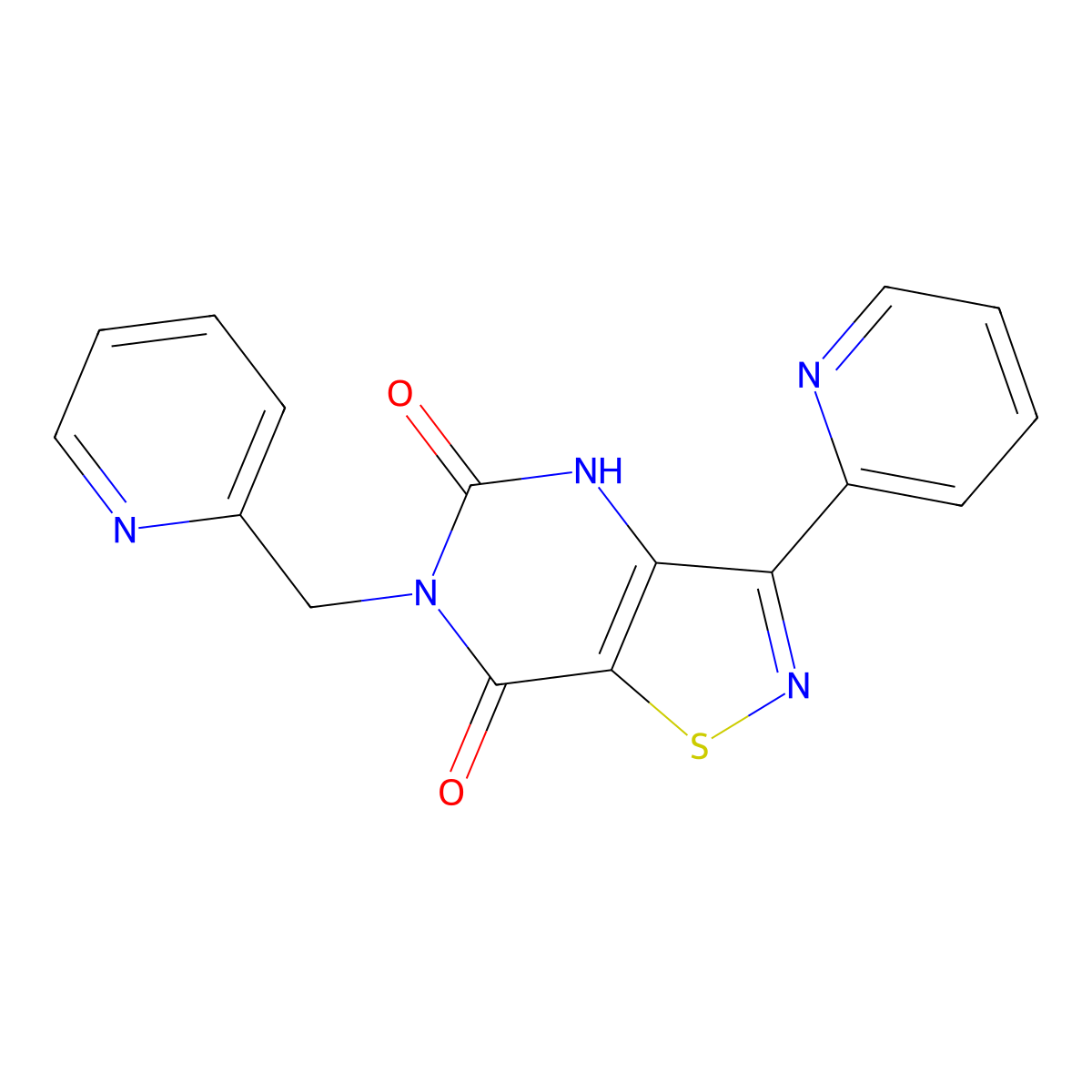 3-(pyridin-2-yl)-6-[(pyridin-2-yl)methyl]-4H,5H,6H,7H-[1,2]thiazolo[4,5-d]pyrimidine-5,7-dione molecular structure, CAS 1251550-80-7