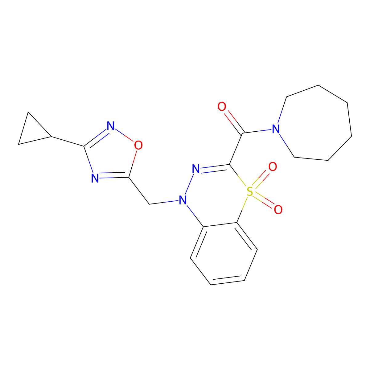 3-(azepane-1-carbonyl)-1-[(3-cyclopropyl-1,2,4-oxadiazol-5-yl)methyl]-1H-4lambda6,1,2-benzothiadiazine-4,4-dione molecular structure, CAS 1251550-86-3