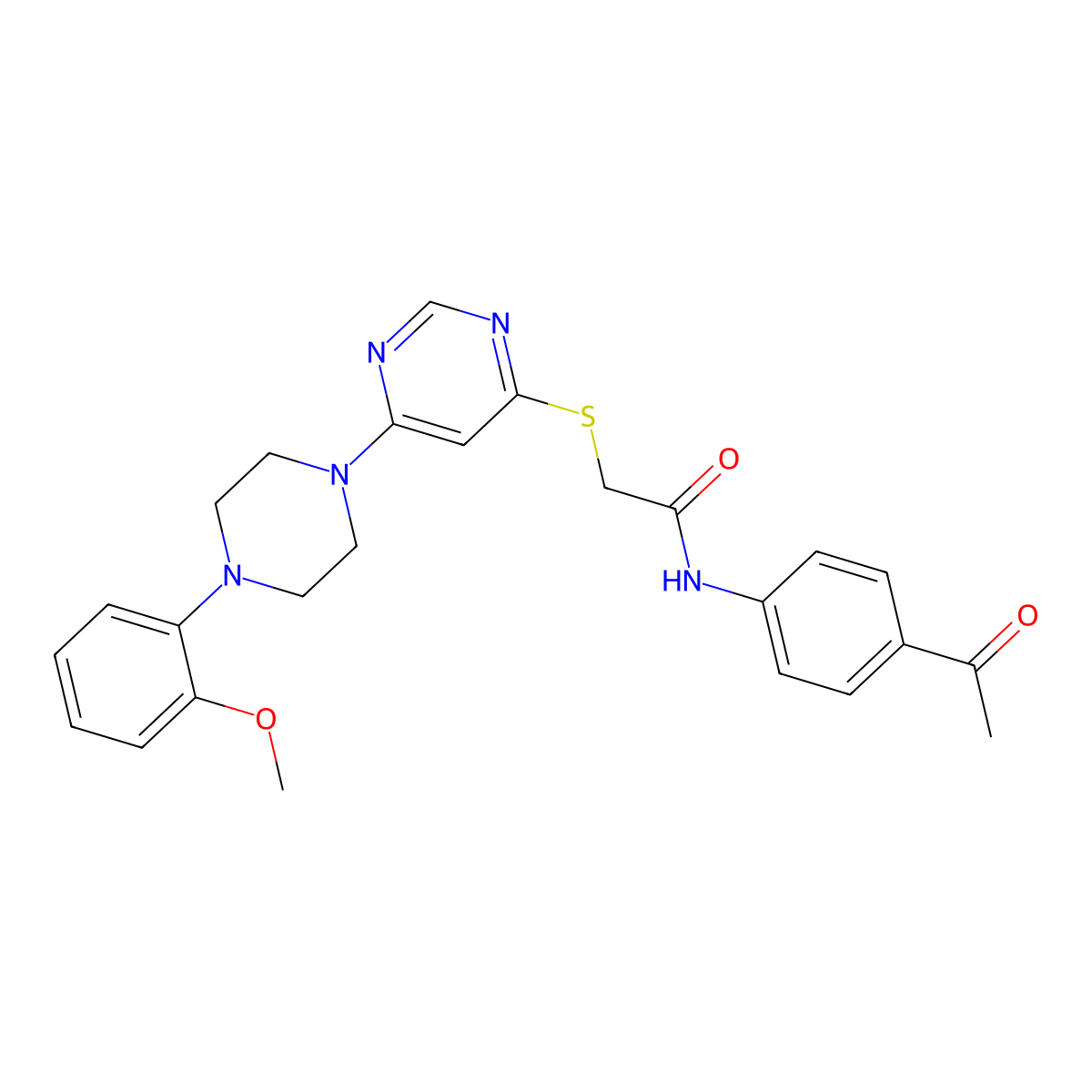 N-(4-acetylphenyl)-2-({6-[4-(2-methoxyphenyl)piperazin-1-yl]pyrimidin-4-yl}sulfanyl)acetamide molecular structure, CAS 1251550-88-5