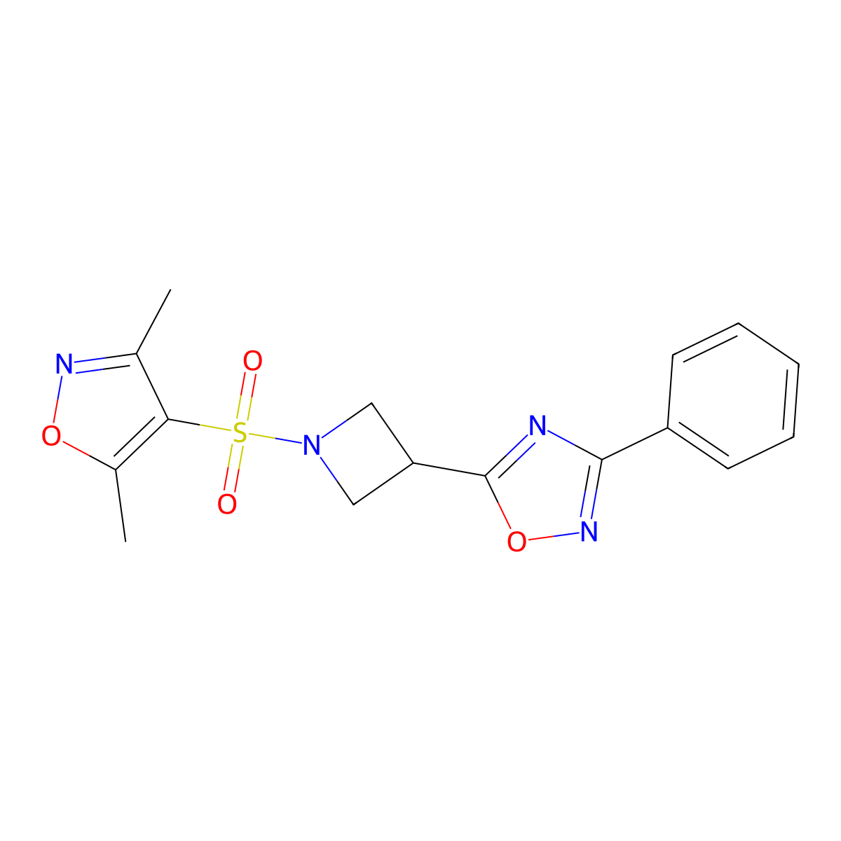 5-(1-((3,5-Dimethylisoxazol-4-yl)sulfonyl)azetidin-3-yl)-3-phenyl-1,2,4-oxadiazole molecular structure, CAS 1251550-91-0