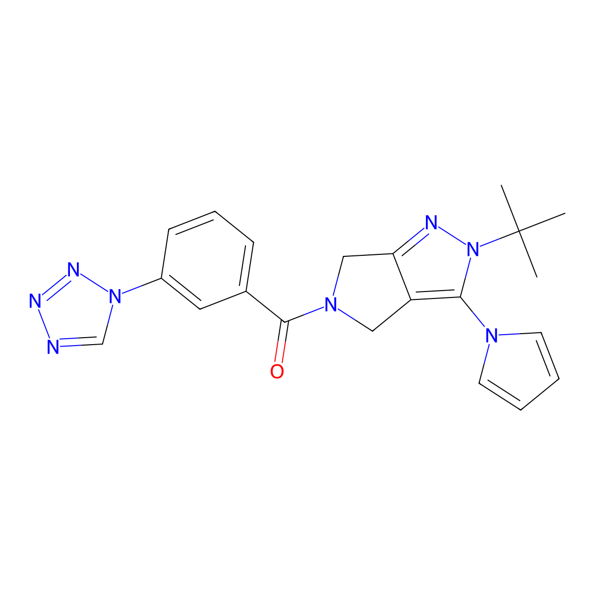 (3-(1H-tetrazol-1-yl)phenyl)(2-(tert-butyl)-3-(1H-pyrrol-1-yl)pyrrolo[3,4-c]pyrazol-5(2H,4H,6H)-yl)methanone molecular structure, CAS 1251550-93-2