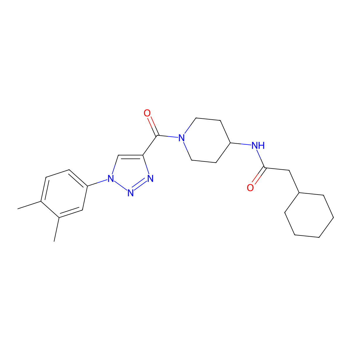 2-cyclohexyl-N-{1-[1-(3,4-dimethylphenyl)-1H-1,2,3-triazole-4-carbonyl]piperidin-4-yl}acetamide molecular structure, CAS 1251551-03-7