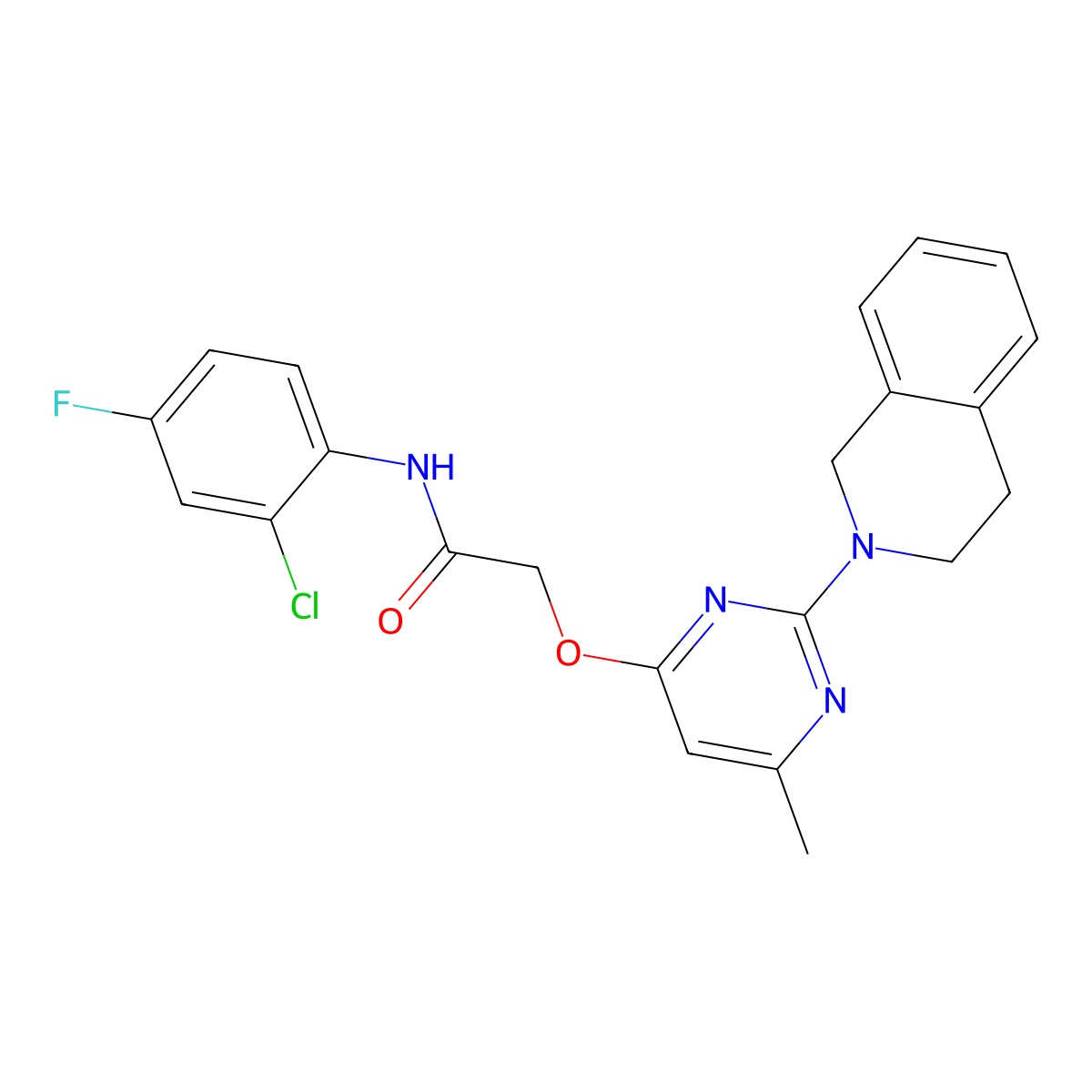 N-(2-chloro-4-fluorophenyl)-2-{[2-(3,4-dihydroisoquinolin-2(1H)-yl)-6-methylpyrimidin-4-yl]oxy}acetamide molecular structure, CAS 1251551-06-0