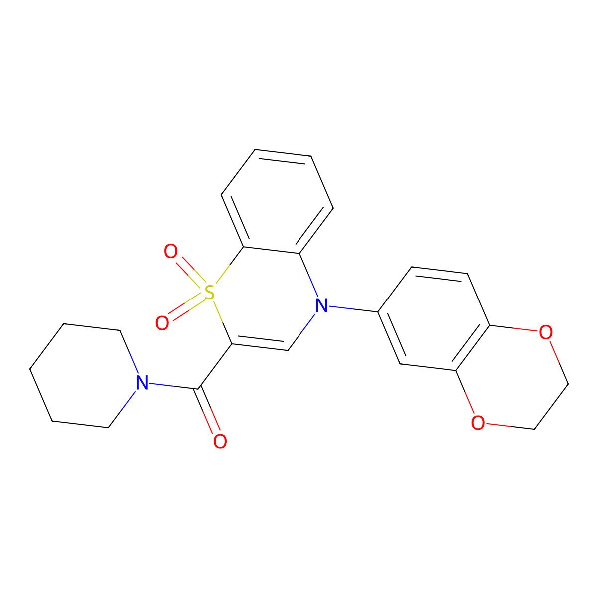 4-(2,3-dihydro-1,4-benzodioxin-6-yl)-2-(piperidine-1-carbonyl)-4H-1lambda6,4-benzothiazine-1,1-dione molecular structure, CAS 1251551-08-2