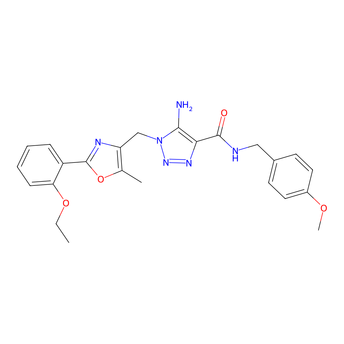 5-amino-1-((2-(2-ethoxyphenyl)-5-methyloxazol-4-yl)methyl)-N-(4-methoxybenzyl)-1H-1,2,3-triazole-4-carboxamide molecular structure, CAS 1251551-10-6