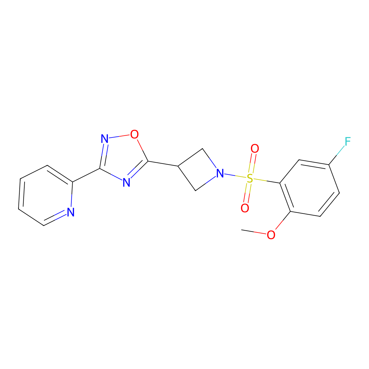 5-(1-((5-Fluoro-2-methoxyphenyl)sulfonyl)azetidin-3-yl)-3-(pyridin-2-yl)-1,2,4-oxadiazole molecular structure, CAS 1251551-11-7