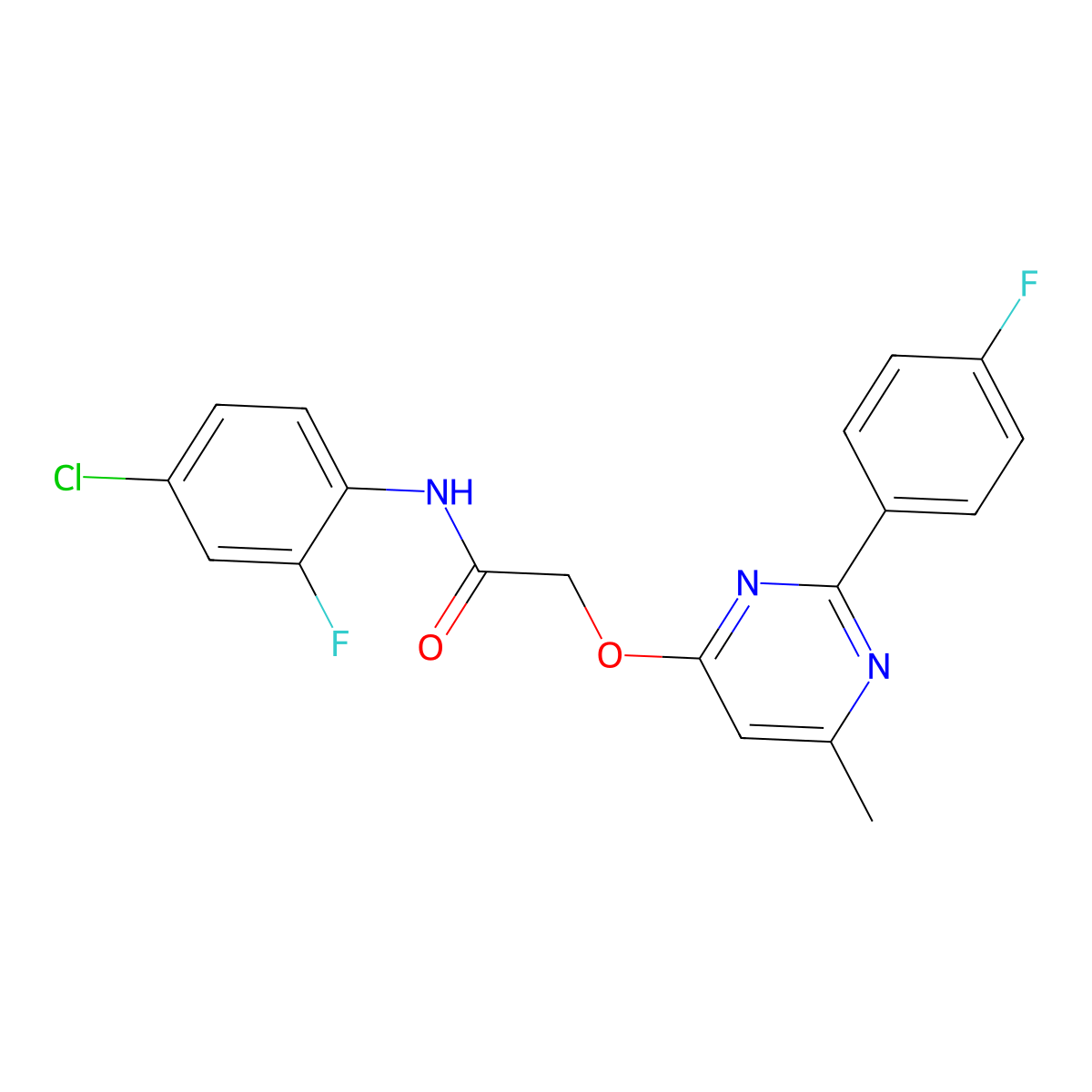 N-(4-chloro-2-fluorophenyl)-2-{[2-(4-fluorophenyl)-6-methylpyrimidin-4-yl]oxy}acetamide molecular structure, CAS 1251551-13-9