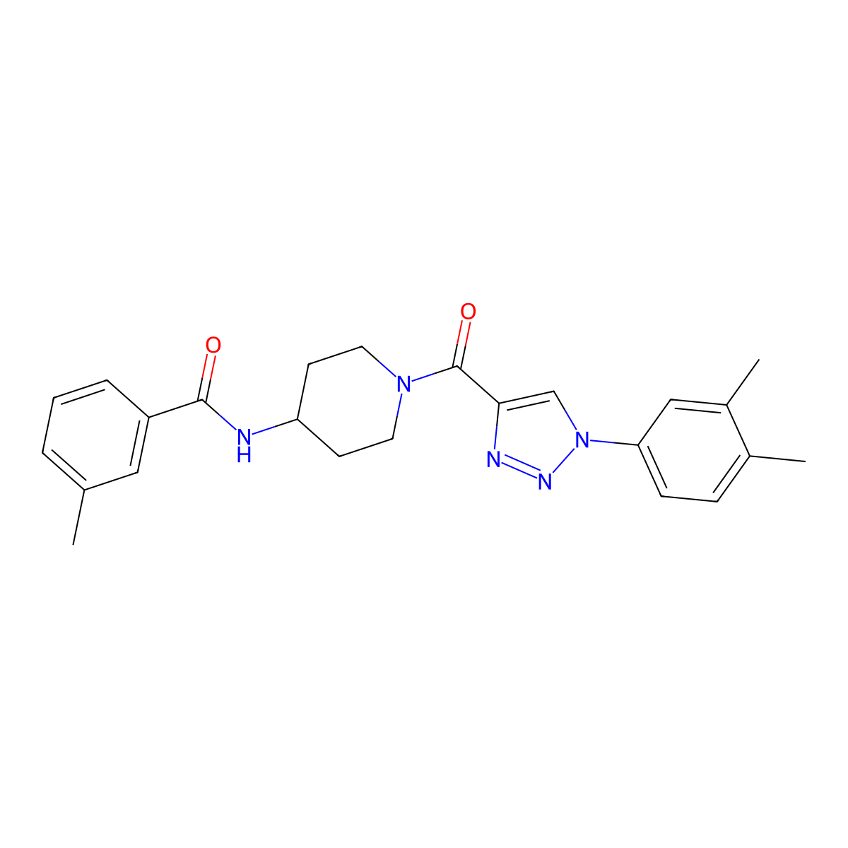 N-(1-(1-(3,4-dimethylphenyl)-1H-1,2,3-triazole-4-carbonyl)piperidin-4-yl)-3-methylbenzamide molecular structure, CAS 1251551-16-2