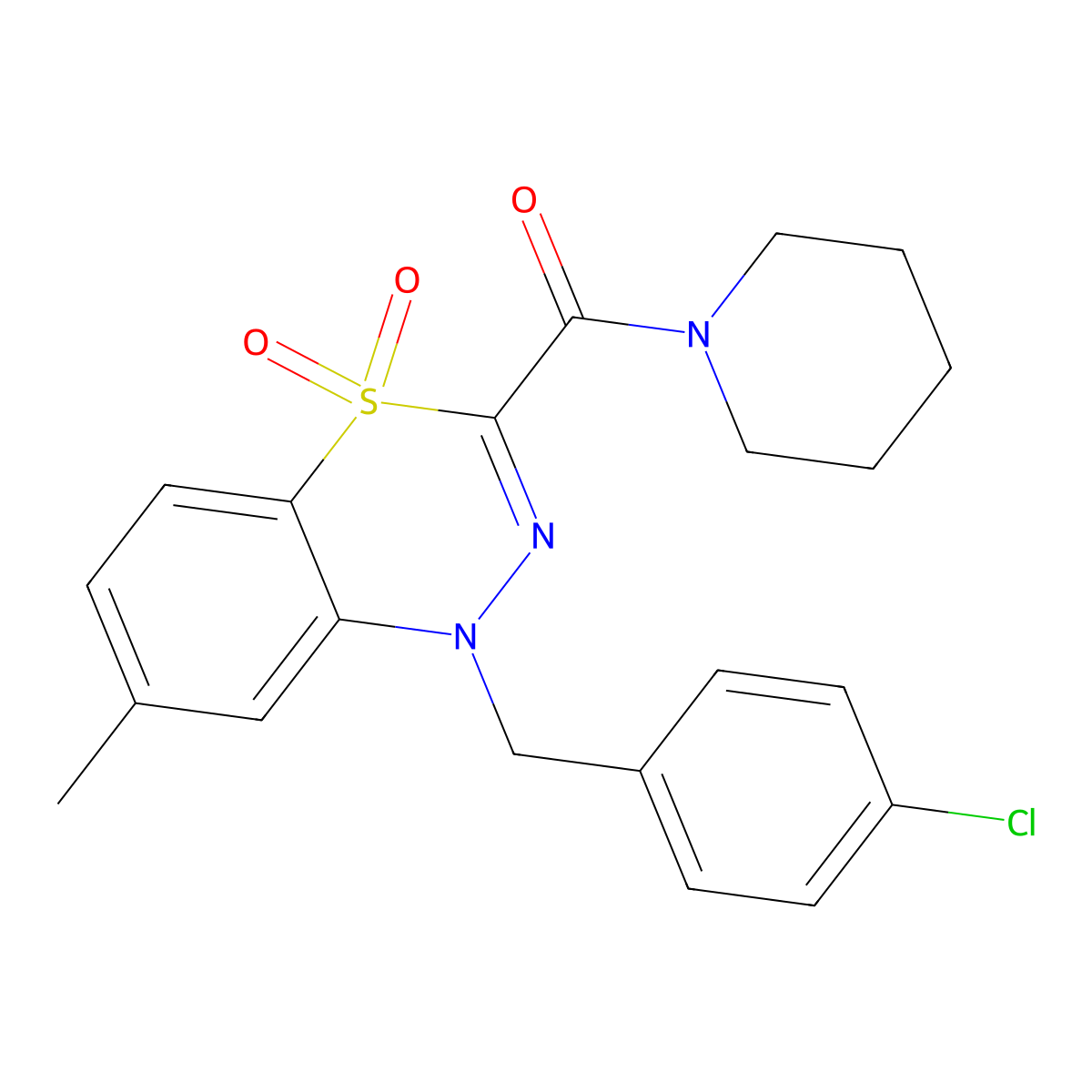 1-[(4-chlorophenyl)methyl]-7-methyl-3-(piperidine-1-carbonyl)-1H-4lambda6,1,2-benzothiadiazine-4,4-dione molecular structure, CAS 1251551-17-3