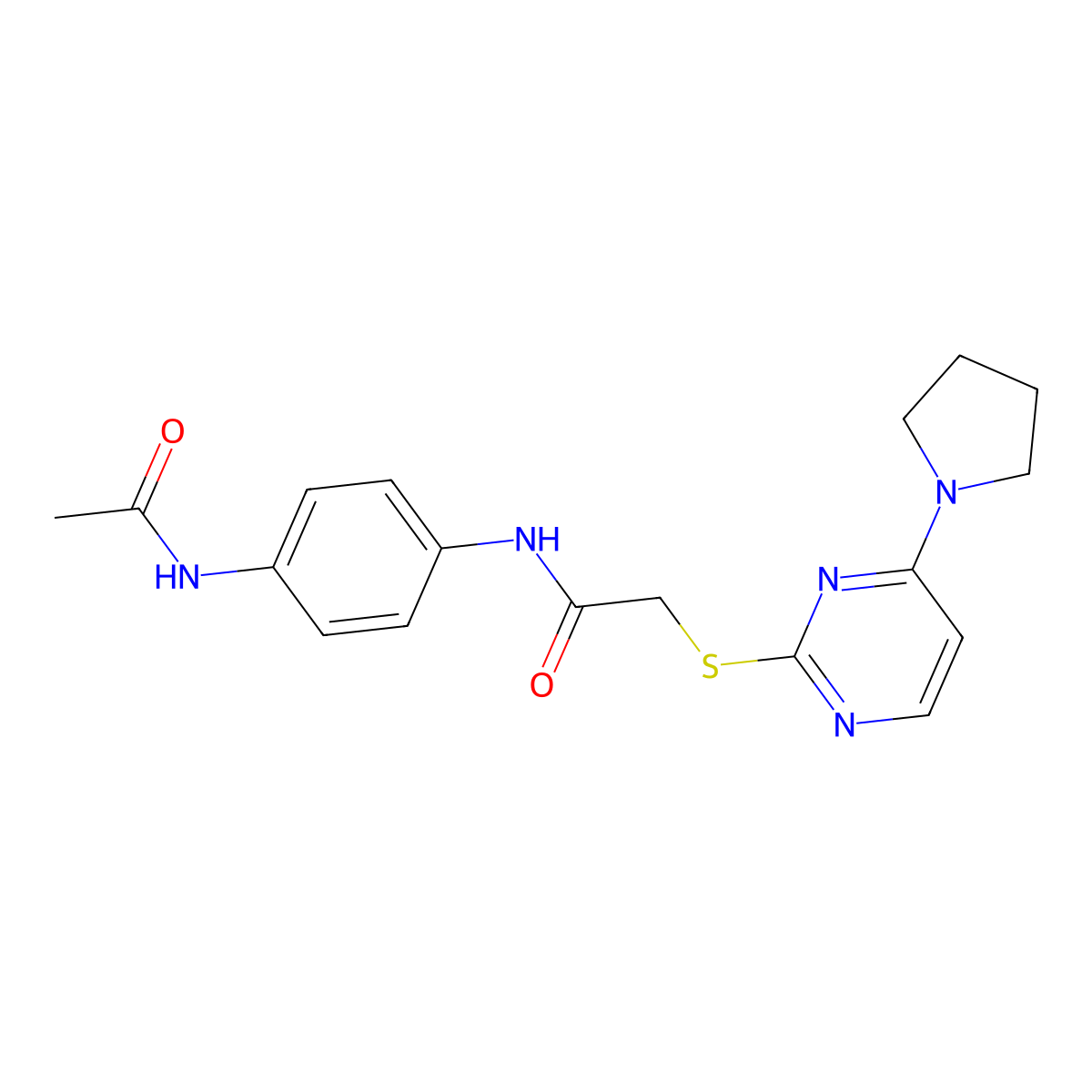N-(4-acetamidophenyl)-2-((4-(pyrrolidin-1-yl)pyrimidin-2-yl)thio)acetamide molecular structure, CAS 1251551-19-5