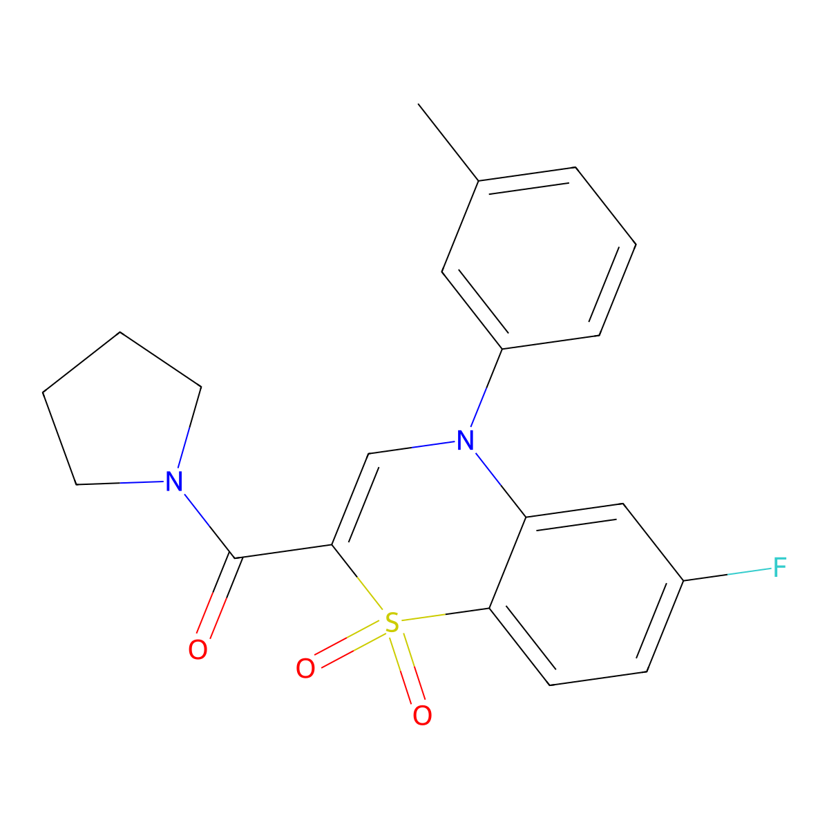6-fluoro-4-(3-methylphenyl)-2-(pyrrolidine-1-carbonyl)-4H-1lambda6,4-benzothiazine-1,1-dione molecular structure, CAS 1251551-21-9