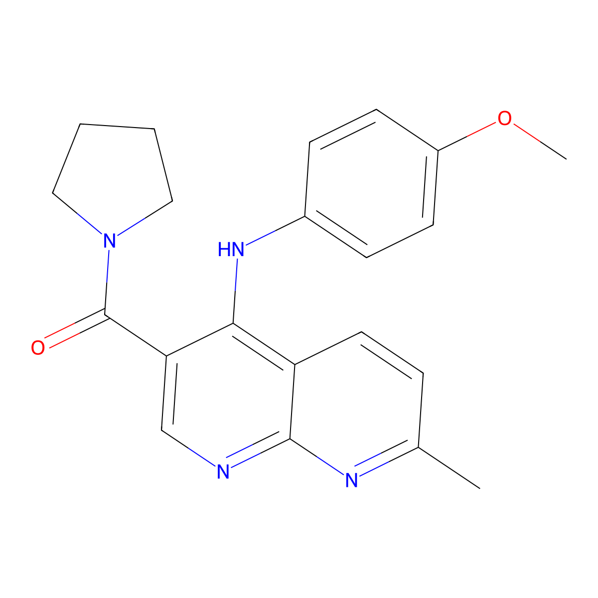(4-((4-Methoxyphenyl)amino)-7-methyl-1,8-naphthyridin-3-yl)(pyrrolidin-1-yl)methanone molecular structure, CAS 1251551-23-1