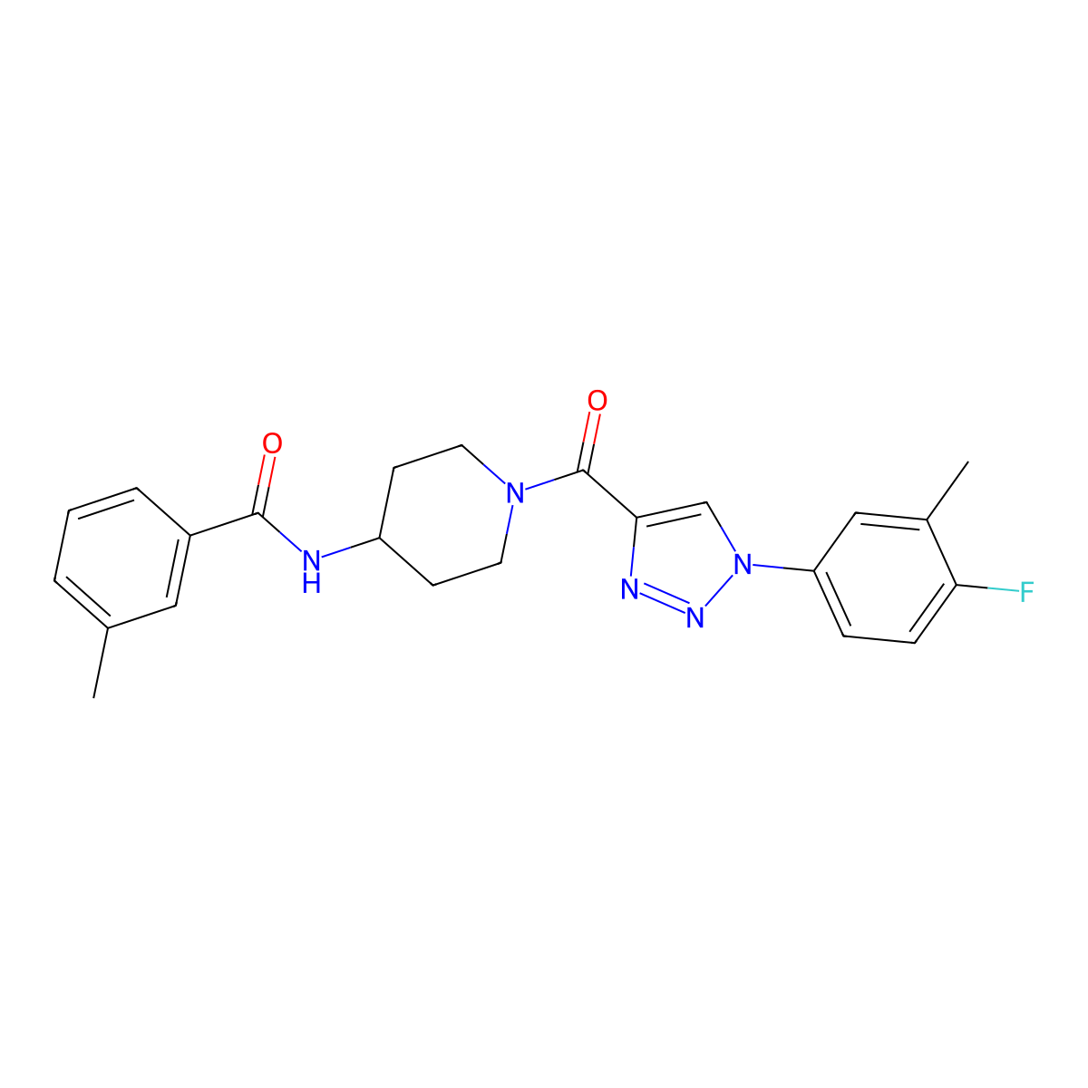 N-(1-(1-(4-fluoro-3-methylphenyl)-1H-1,2,3-triazole-4-carbonyl)piperidin-4-yl)-3-methylbenzamide molecular structure, CAS 1251551-33-3
