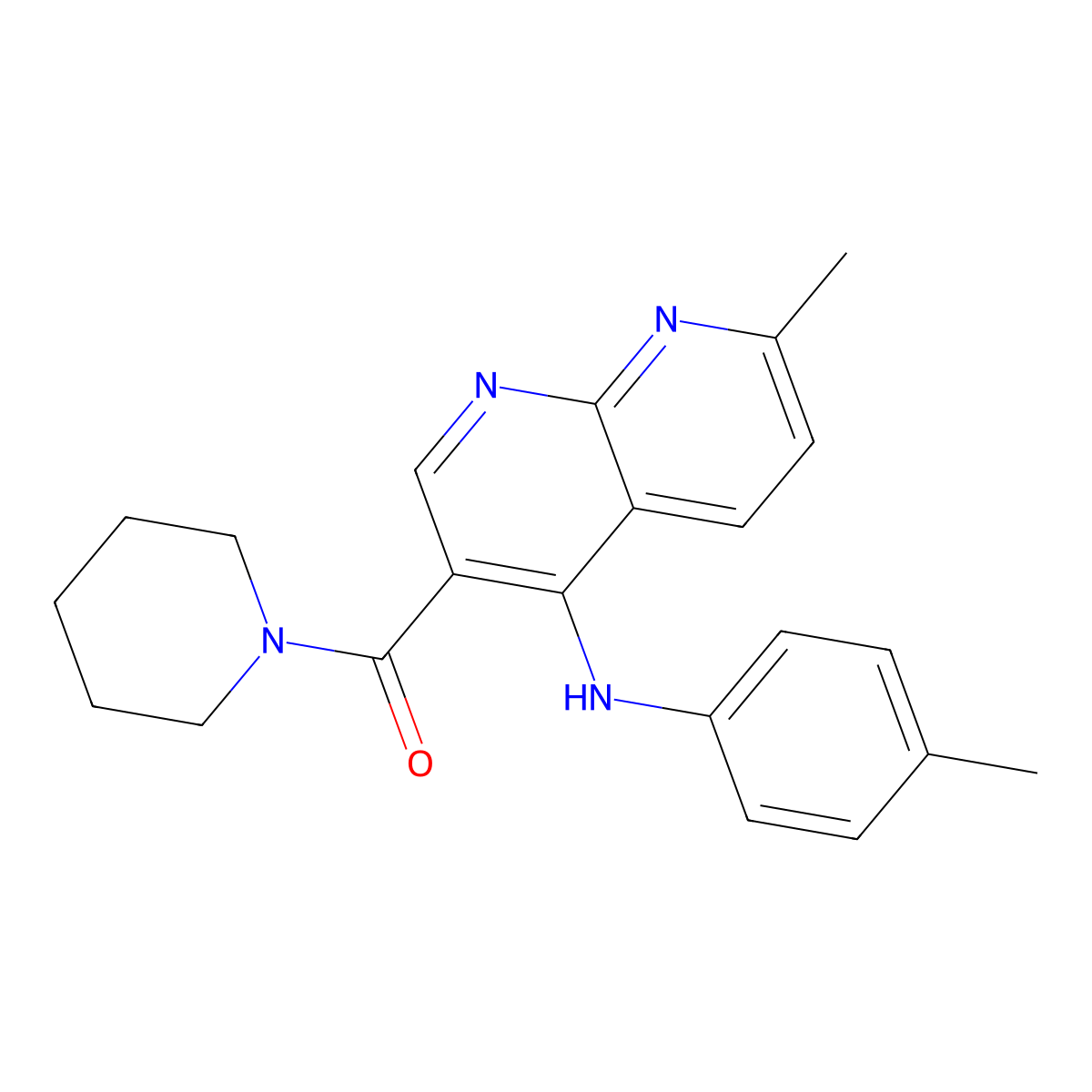 (7-Methyl-4-(p-tolylamino)-1,8-naphthyridin-3-yl)(piperidin-1-yl)methanone molecular structure, CAS 1251551-34-4