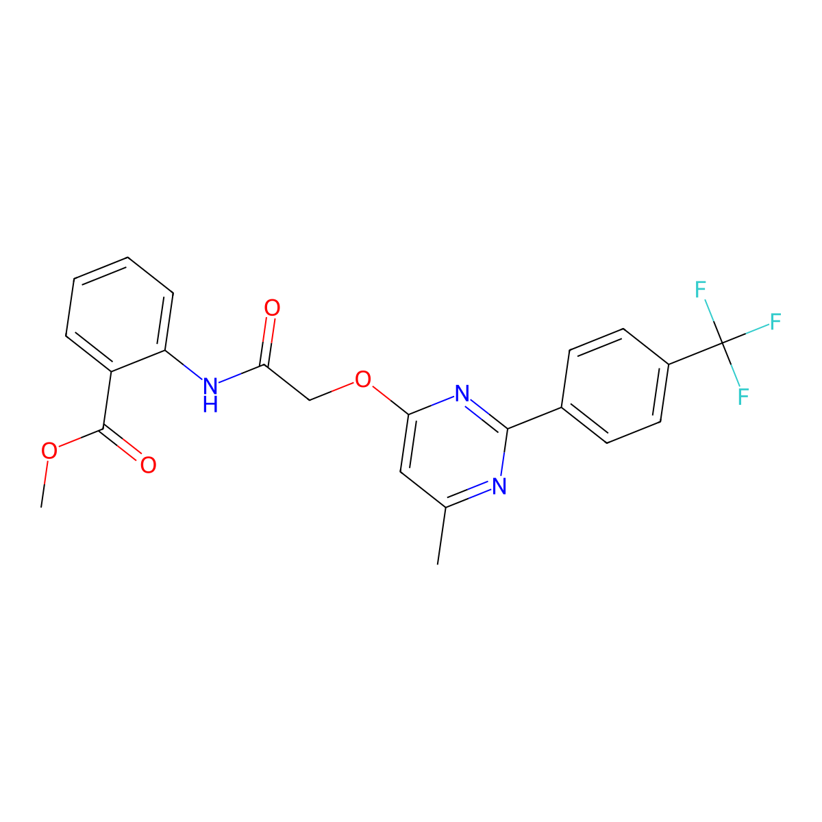 Methyl 2-[2-({6-methyl-2-[4-(trifluoromethyl)phenyl]pyrimidin-4-yl}oxy)acetamido]benzoate molecular structure, CAS 1251551-38-8