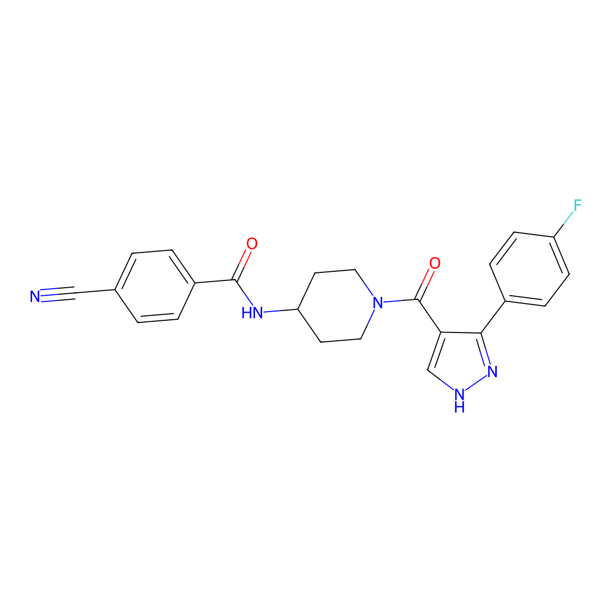 4-cyano-N-{1-[3-(4-fluorophenyl)-1H-pyrazole-4-carbonyl]piperidin-4-yl}benzamide molecular structure, CAS 1251551-41-3