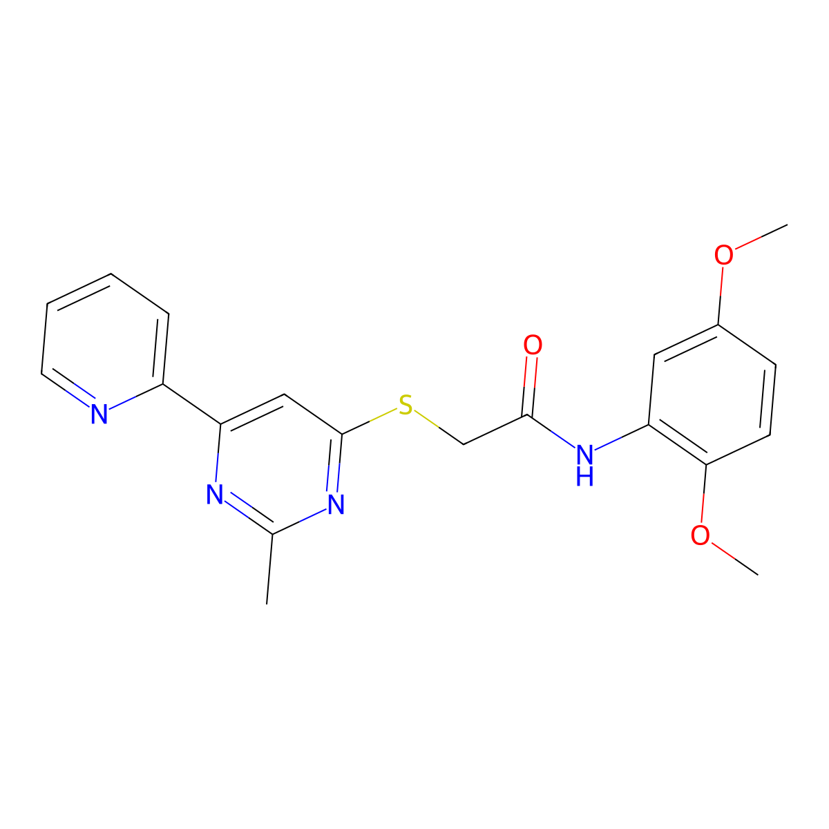N-(2,5-dimethoxyphenyl)-2-((2-methyl-6-(pyridin-2-yl)pyrimidin-4-yl)thio)acetamide molecular structure, CAS 1251551-59-3