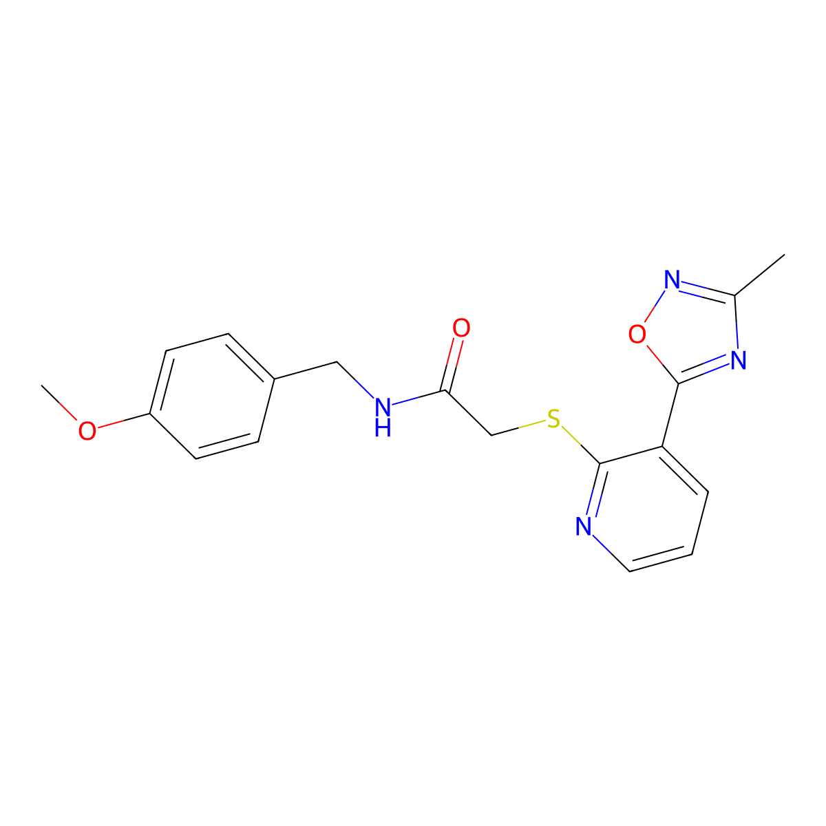 N-(4-methoxybenzyl)-2-((3-(3-methyl-1,2,4-oxadiazol-5-yl)pyridin-2-yl)thio)acetamide molecular structure, CAS 1251551-62-8