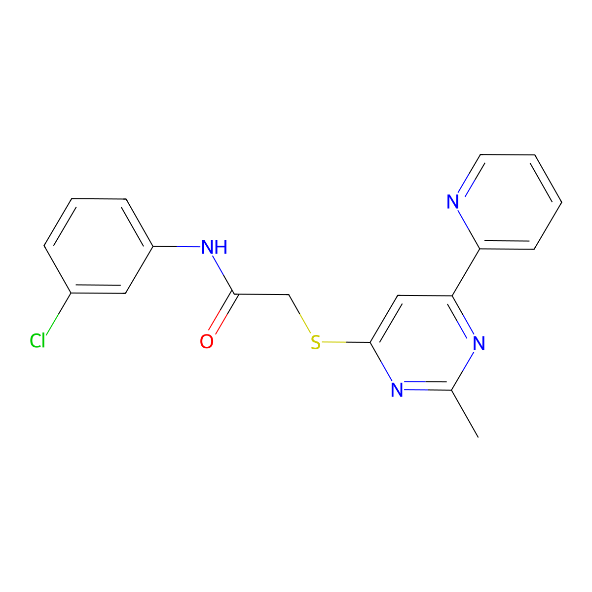 N-(3-chlorophenyl)-2-((2-methyl-6-(pyridin-2-yl)pyrimidin-4-yl)thio)acetamide molecular structure, CAS 1251551-68-4