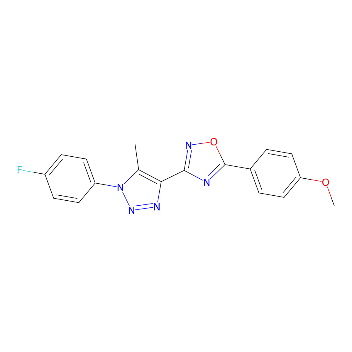 3-(1-(4-fluorophenyl)-5-methyl-1H-1,2,3-triazol-4-yl)-5-(4-methoxyphenyl)-1,2,4-oxadiazole molecular structure, CAS 1251551-78-6