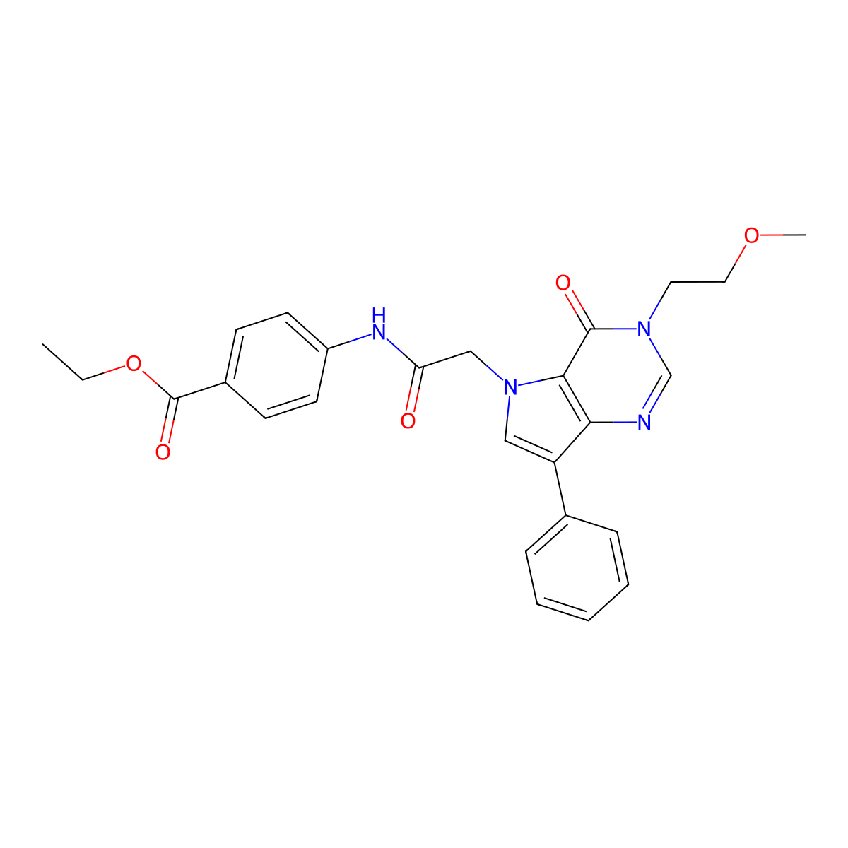ethyl 4-(2-(3-(2-methoxyethyl)-4-oxo-7-phenyl-3H-pyrrolo[3,2-d]pyrimidin-5(4H)-yl)acetamido)benzoate molecular structure, CAS 1251551-97-9