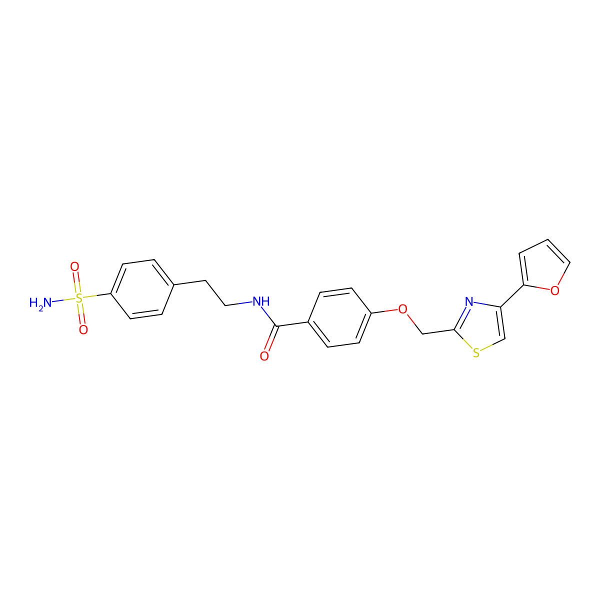 4-((4-(furan-2-yl)thiazol-2-yl)methoxy)-N-(4-sulfamoylphenethyl)benzamide molecular structure, CAS 1251552-04-1