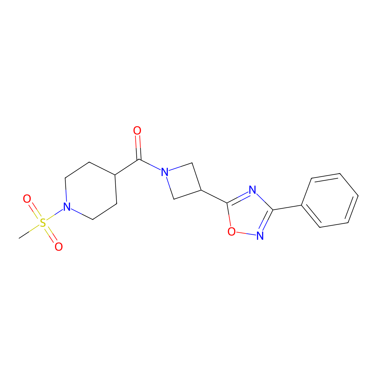 (1-(Methylsulfonyl)piperidin-4-yl)(3-(3-phenyl-1,2,4-oxadiazol-5-yl)azetidin-1-yl)methanone molecular structure, CAS 1251552-05-2