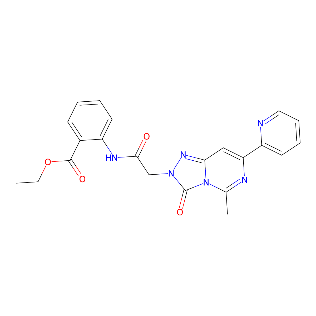 ethyl 2-{[(5-methyl-3-oxo-7-pyridin-2-yl[1,2,4]triazolo[4,3-c]pyrimidin-2(3H)-yl)acetyl]amino}benzoate molecular structure, CAS 1251552-06-3