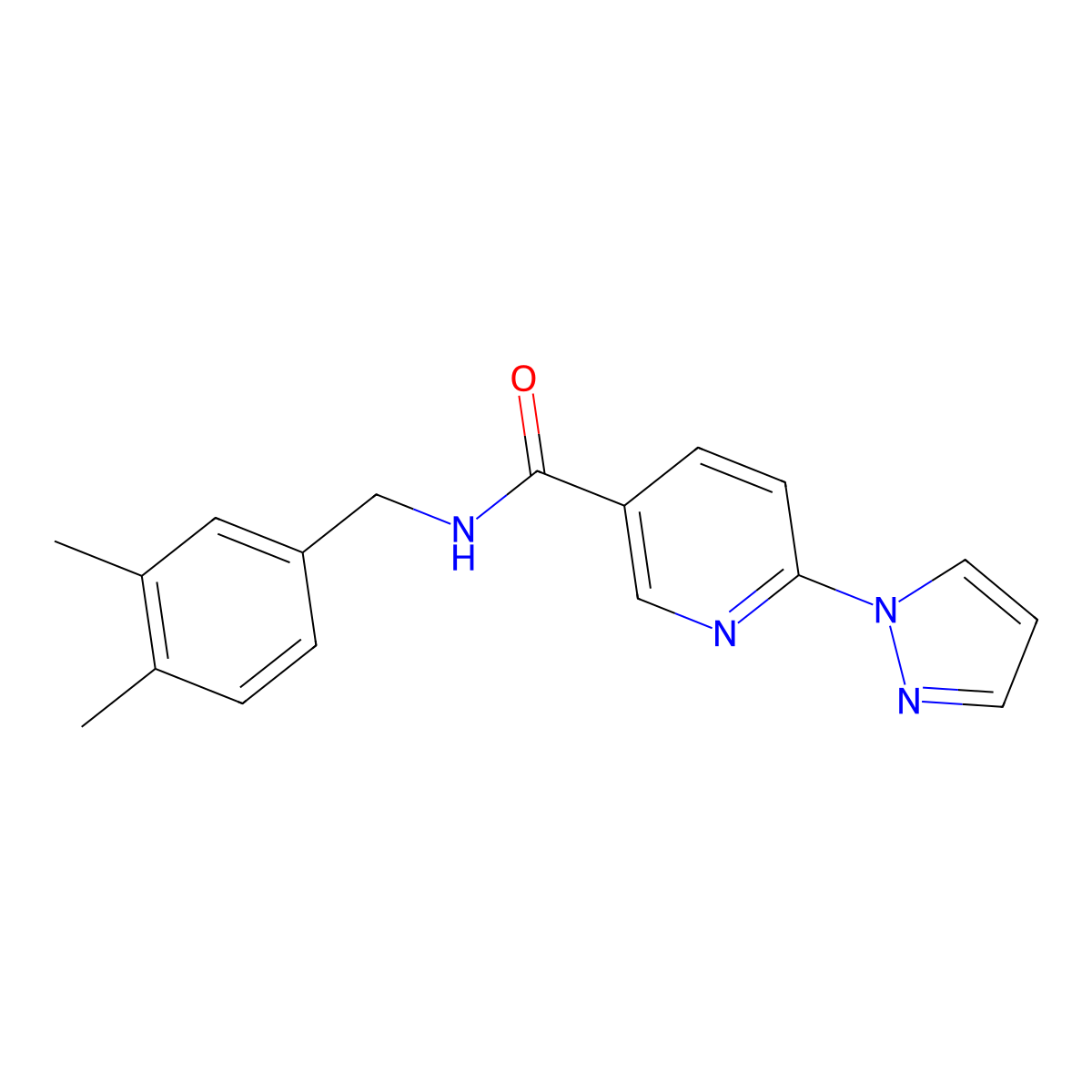 N-(3,4-dimethylbenzyl)-6-(1H-pyrazol-1-yl)nicotinamide molecular structure, CAS 1251552-10-9