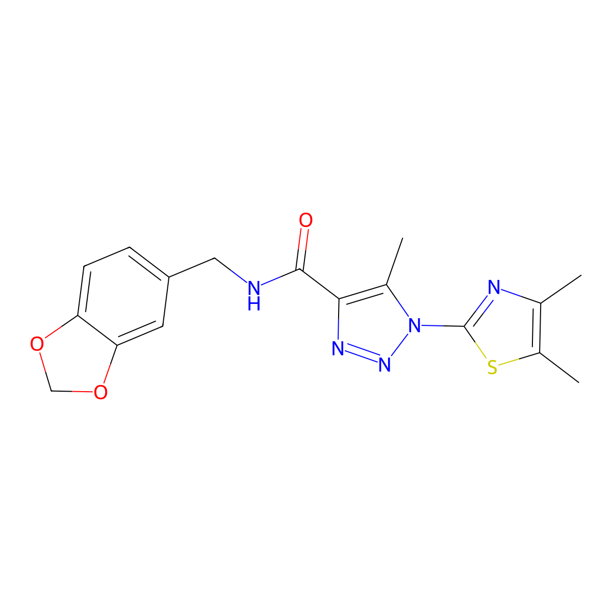 N-(benzo[d][1,3]dioxol-5-ylmethyl)-1-(4,5-dimethylthiazol-2-yl)-5-methyl-1H-1,2,3-triazole-4-carboxamide molecular structure, CAS 1251552-12-1