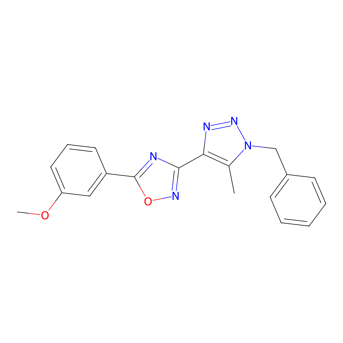 3-(1-benzyl-5-methyl-1H-1,2,3-triazol-4-yl)-5-(3-methoxyphenyl)-1,2,4-oxadiazole molecular structure, CAS 1251552-17-6