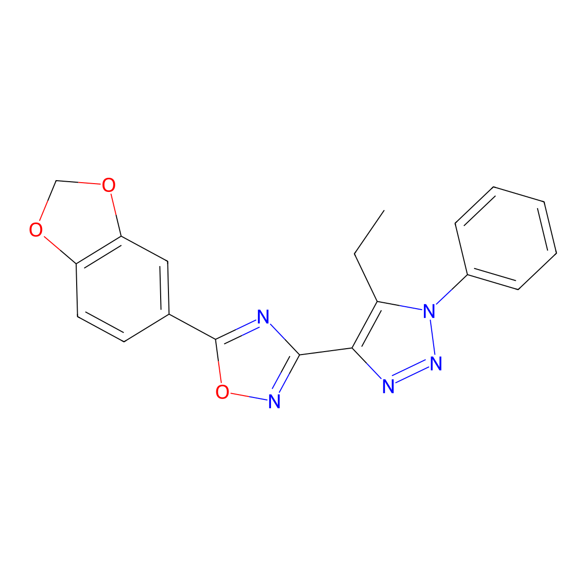 5-(2H-1,3-benzodioxol-5-yl)-3-(5-ethyl-1-phenyl-1H-1,2,3-triazol-4-yl)-1,2,4-oxadiazole molecular structure, CAS 1251552-20-1