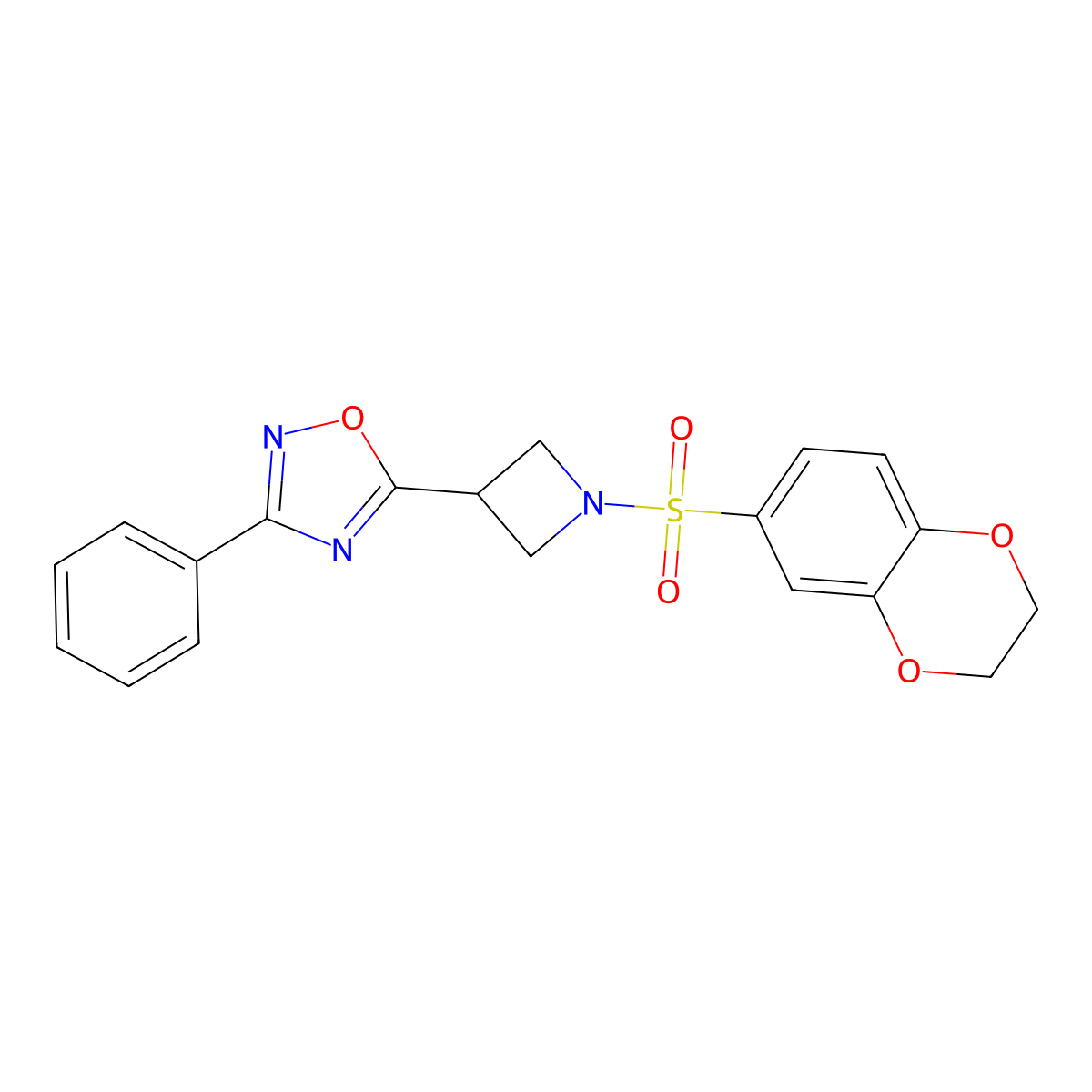 5-(1-((2,3-Dihydrobenzo[b][1,4]dioxin-6-yl)sulfonyl)azetidin-3-yl)-3-phenyl-1,2,4-oxadiazole molecular structure, CAS 1251552-21-2