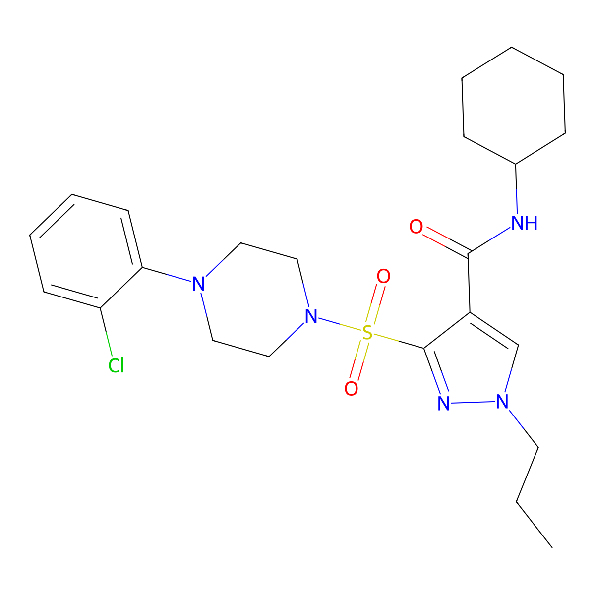 3-{[4-(2-chlorophenyl)piperazin-1-yl]sulfonyl}-N-cyclohexyl-1-propyl-1H-pyrazole-4-carboxamide molecular structure, CAS 1251552-22-3