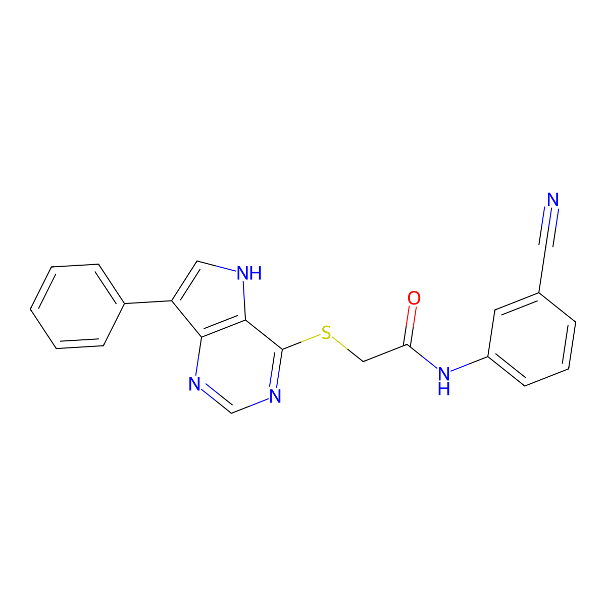 N-(3-Cyanophenyl)-2-({7-phenyl-5H-pyrrolo[3,2-D]pyrimidin-4-YL}sulfanyl)acetamide molecular structure, CAS 1251552-27-8