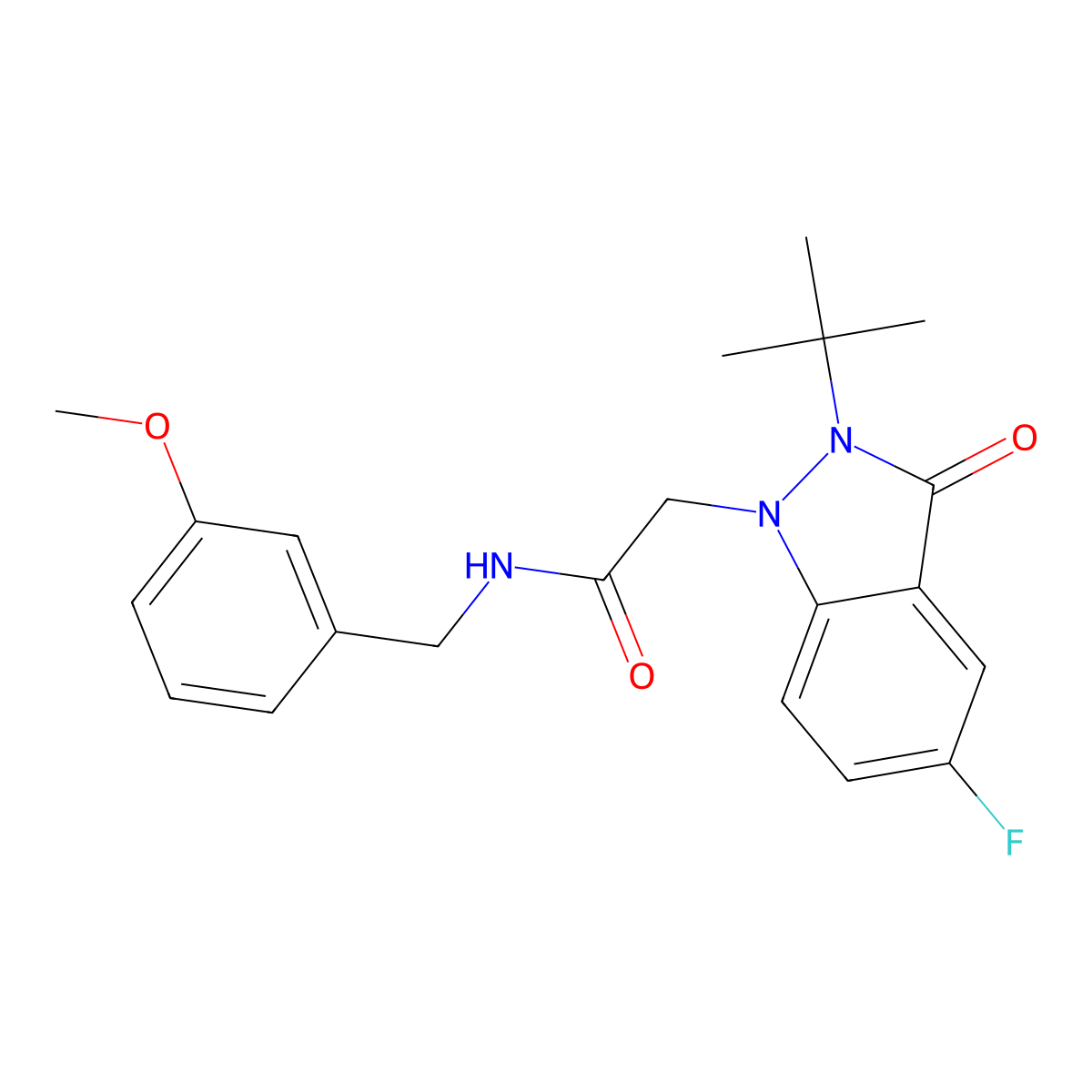 2-(2-(tert-butyl)-5-fluoro-3-oxo-2,3-dihydro-1H-indazol-1-yl)-N-(3-methoxybenzyl)acetamide molecular structure, CAS 1251552-33-6