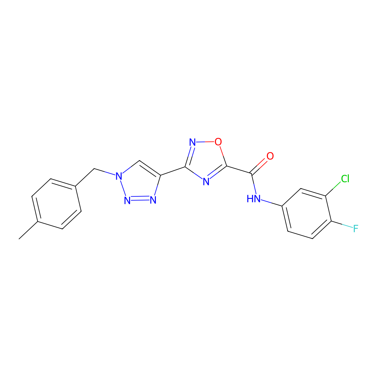 N-(3-chloro-4-fluorophenyl)-3-{1-[(4-methylphenyl)methyl]-1H-1,2,3-triazol-4-yl}-1,2,4-oxadiazole-5-carboxamide molecular structure, CAS 1251552-37-0