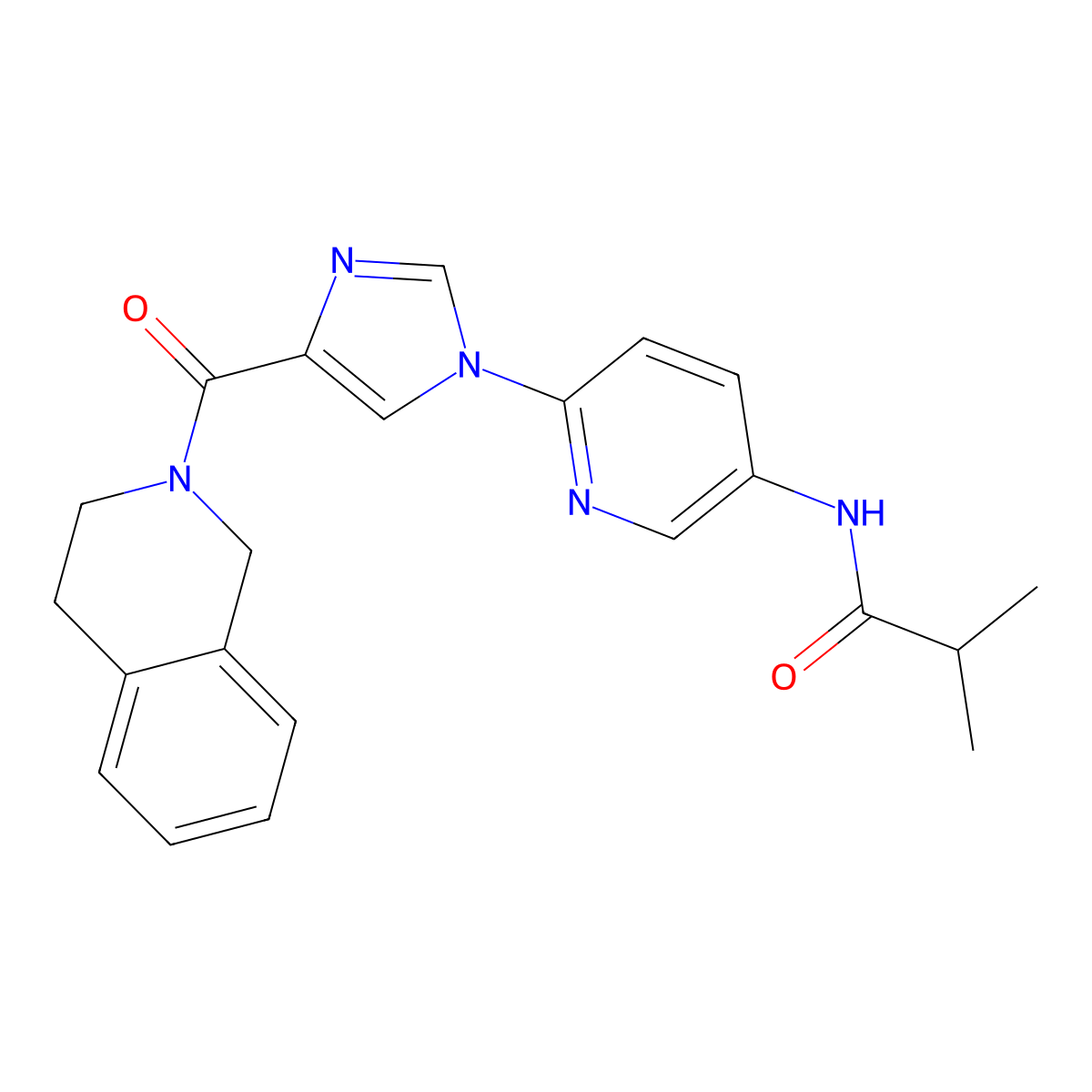 2-methyl-N-{6-[4-(1,2,3,4-tetrahydroisoquinoline-2-carbonyl)-1H-imidazol-1-yl]pyridin-3-yl}propanamide molecular structure, CAS 1251552-39-2