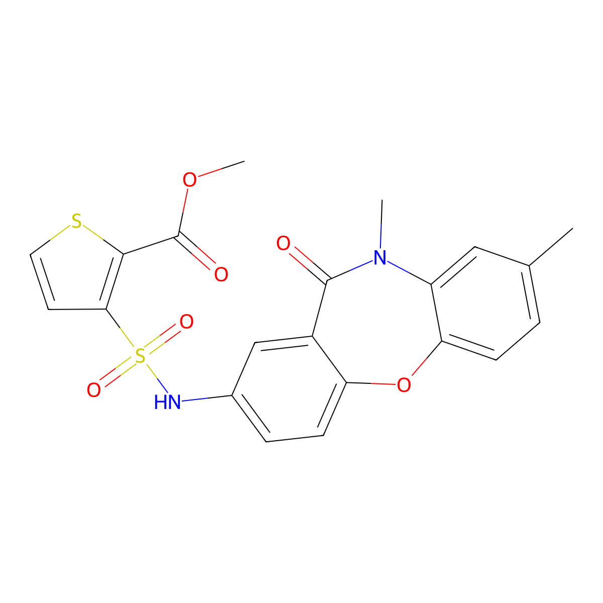 Methyl 3-({6,9-dimethyl-10-oxo-2-oxa-9-azatricyclo[9.4.0.0^{3,8}]pentadeca-1(11),3(8),4,6,12,14-hexaen-13-yl}sulfamoyl)thiophene-2-carboxylate molecular structure, CAS 1251552-40-5