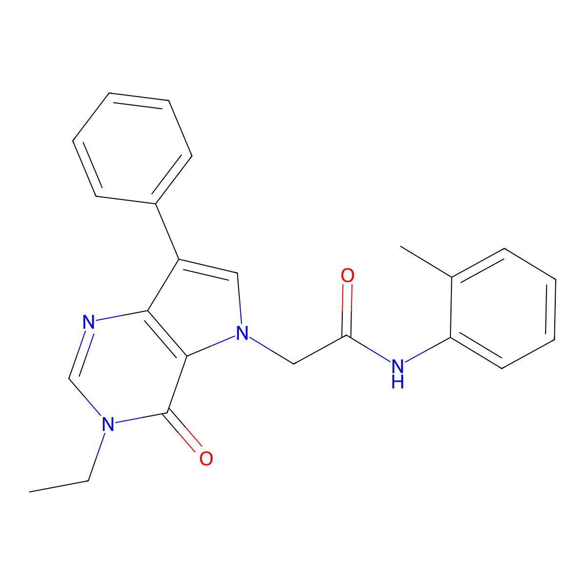 2-(3-ethyl-4-oxo-7-phenyl-3,4-dihydro-5H-pyrrolo[3,2-d]pyrimidin-5-yl)-N-(2-methylphenyl)acetamide molecular structure, CAS 1251552-46-1