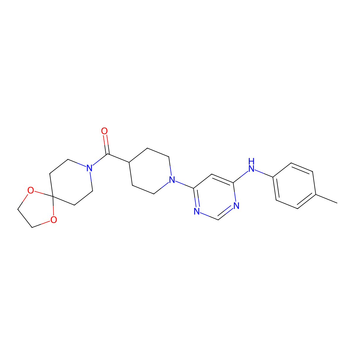 1,4-Dioxa-8-azaspiro[4.5]decan-8-yl(1-(6-(p-tolylamino)pyrimidin-4-yl)piperidin-4-yl)methanone molecular structure, CAS 1251552-49-4