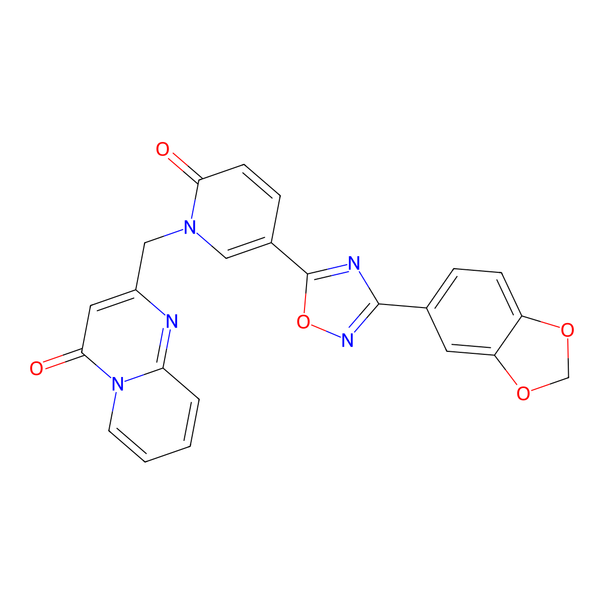 5-[3-(2H-1,3-benzodioxol-5-yl)-1,2,4-oxadiazol-5-yl]-1-({4-oxo-4H-pyrido[1,2-a]pyrimidin-2-yl}methyl)-1,2-dihydropyridin-2-one molecular structure, CAS 1251552-50-7