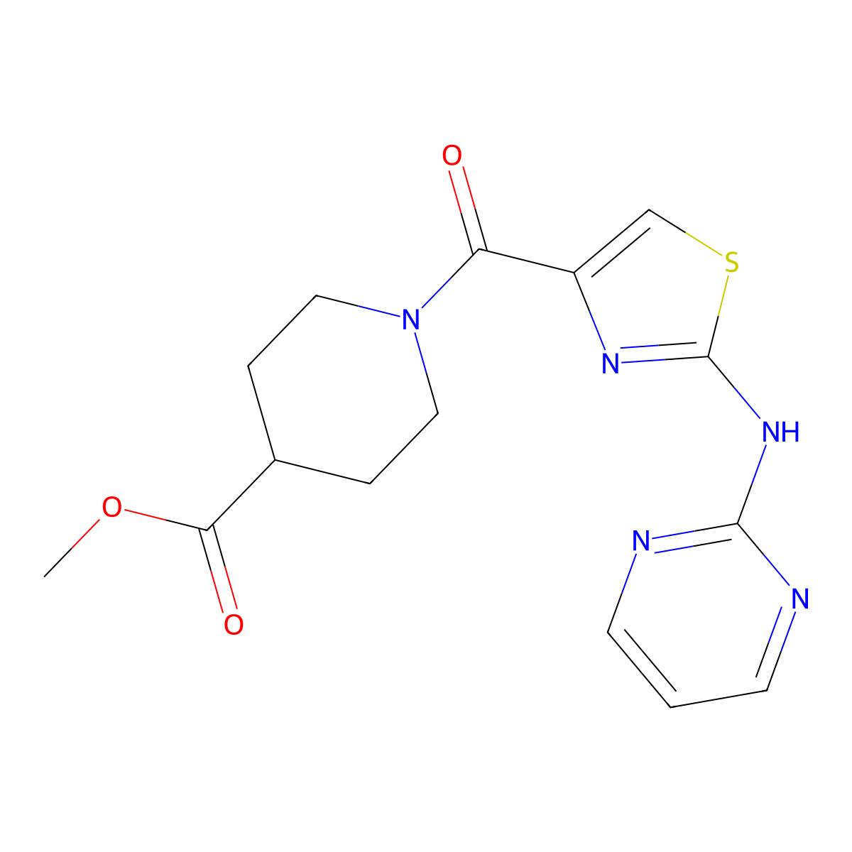 Methyl 1-(2-(pyrimidin-2-ylamino)thiazole-4-carbonyl)piperidine-4-carboxylate molecular structure, CAS 1251552-61-0