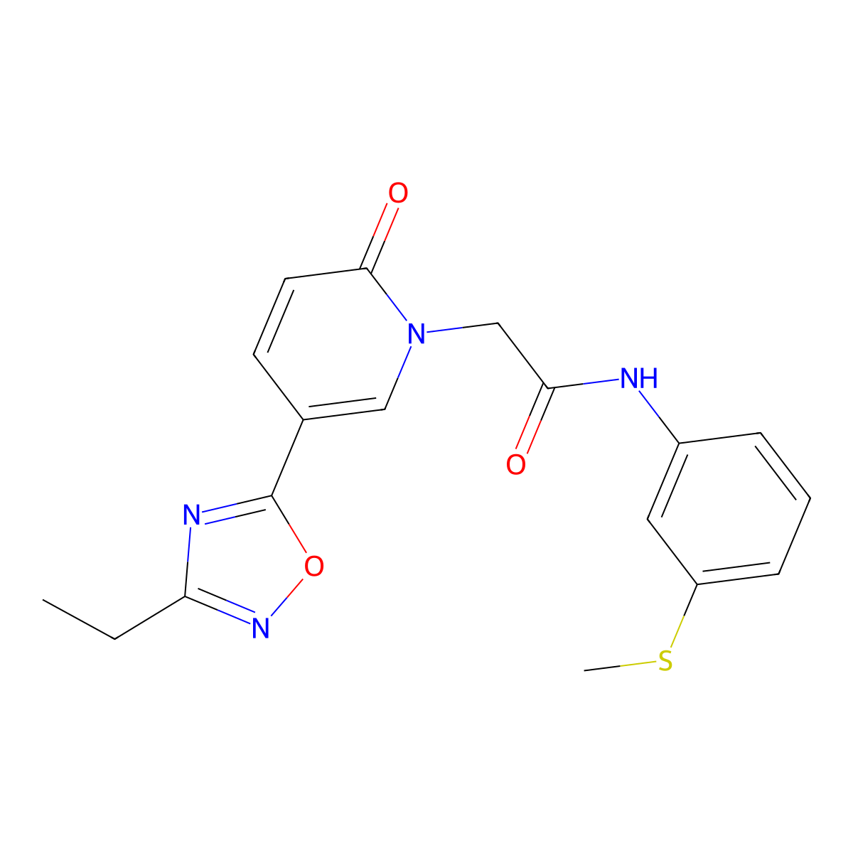 2-(5-(3-ethyl-1,2,4-oxadiazol-5-yl)-2-oxopyridin-1(2H)-yl)-N-(3-(methylthio)phenyl)acetamide molecular structure, CAS 1251552-75-6