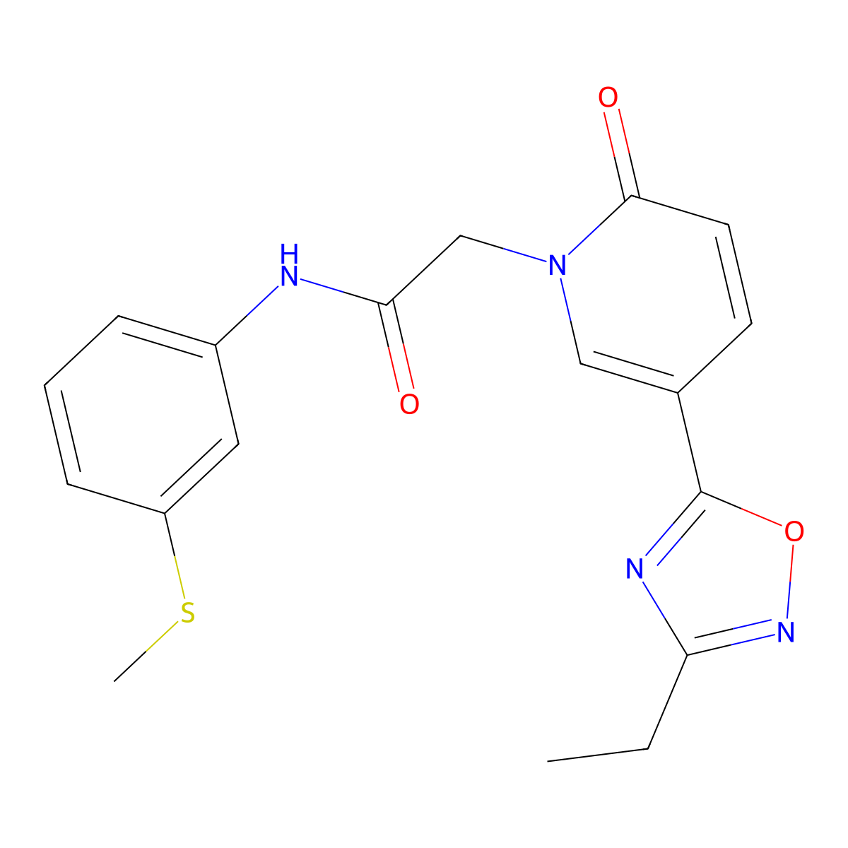 2-(5-(3-ethyl-1,2,4-oxadiazol-5-yl)-2-oxopyridin-1(2H)-yl)-N-(3-(methylthio)phenyl)acetamide molecular structure, CAS 1251552-75-6