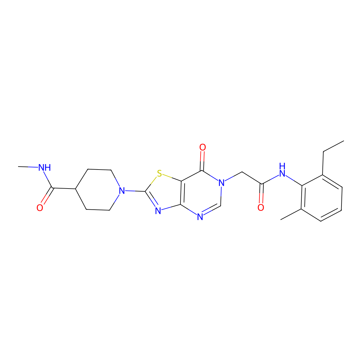 1-(6-{[(2-ethyl-6-methylphenyl)carbamoyl]methyl}-7-oxo-6H,7H-[1,3]thiazolo[4,5-d]pyrimidin-2-yl)-N-methylpiperidine-4-carboxamide molecular structure, CAS 1251552-80-3