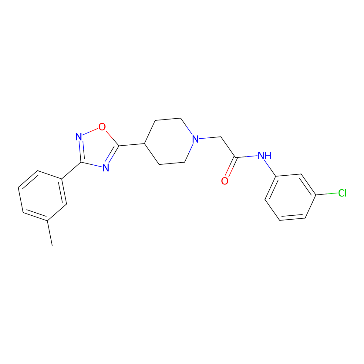 N-(3-chlorophenyl)-2-(4-(3-(m-tolyl)-1,2,4-oxadiazol-5-yl)piperidin-1-yl)acetamide molecular structure, CAS 1251552-81-4
