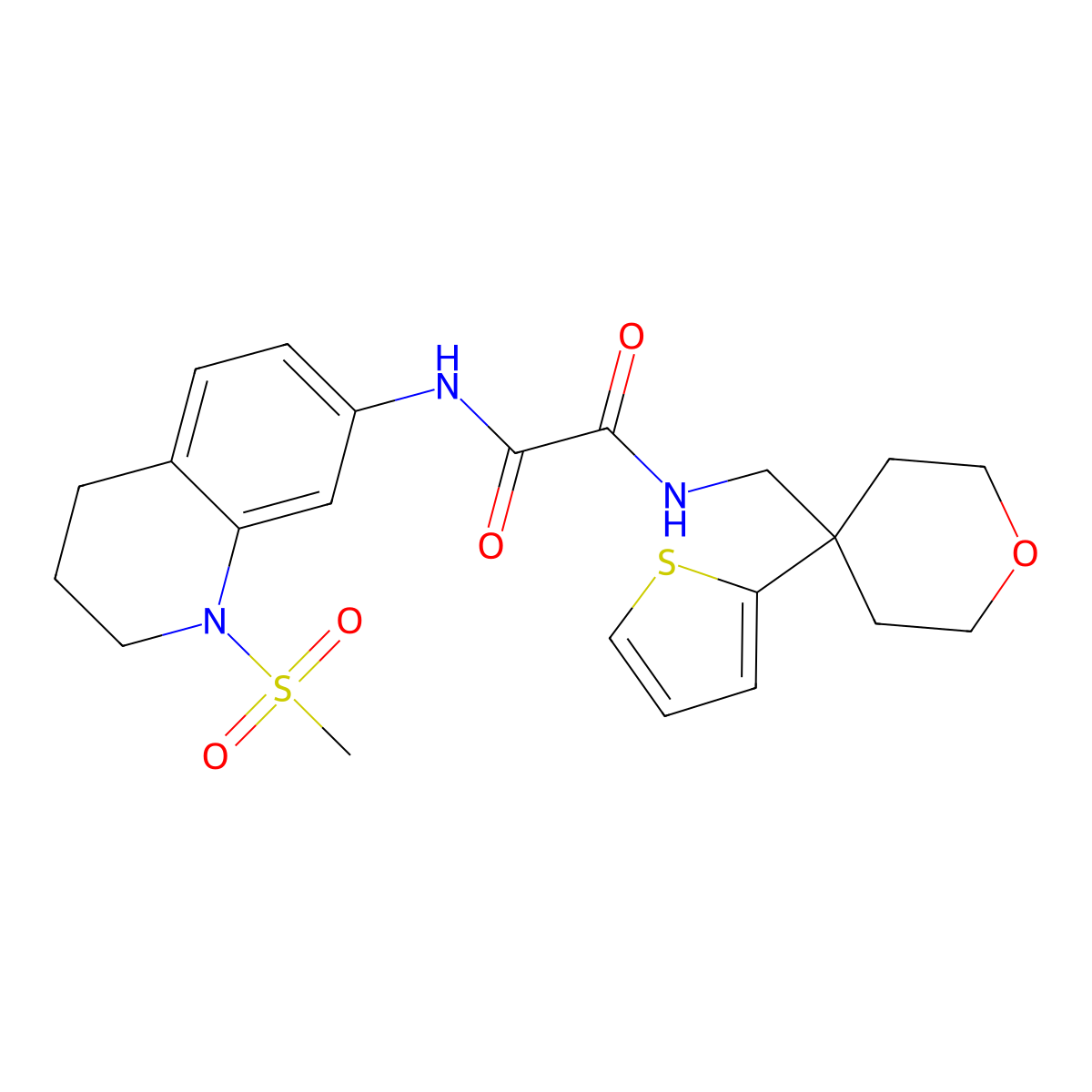 N1-(1-(methylsulfonyl)-1,2,3,4-tetrahydroquinolin-7-yl)-N2-((4-(thiophen-2-yl)tetrahydro-2H-pyran-4-yl)methyl)oxalamide molecular structure, CAS 1251552-82-5