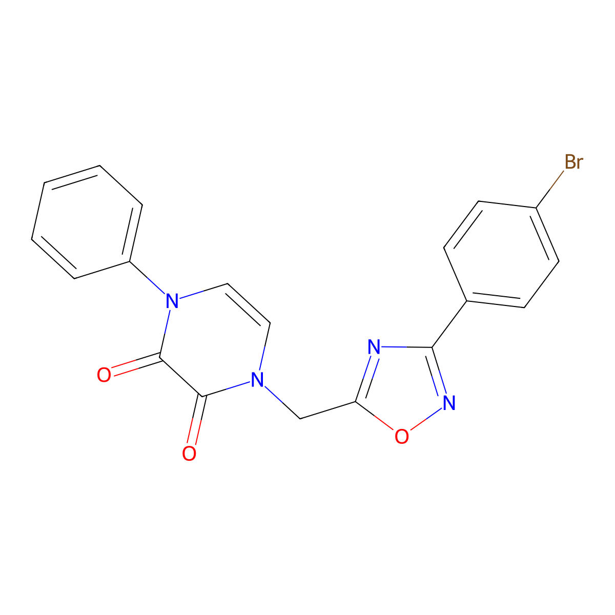 1-((3-(4-bromophenyl)-1,2,4-oxadiazol-5-yl)methyl)-4-phenylpyrazine-2,3(1H,4H)-dione molecular structure, CAS 1251552-83-6